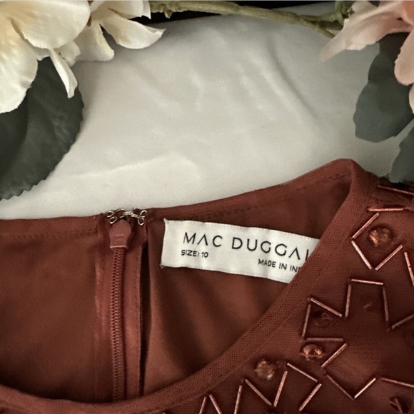 NEW $398 Mac Duggal [ 10 ] Geometric Beaded Midi Cocktail Dress in Brick‎ - Picture 4 of 14